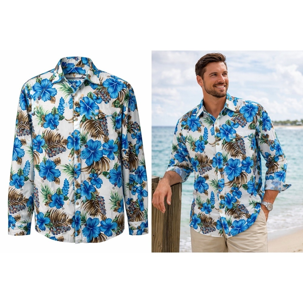 Paisley & Gray Slim Fit Long Sleeve Button Down Shirt Men's M Blue Floral Print